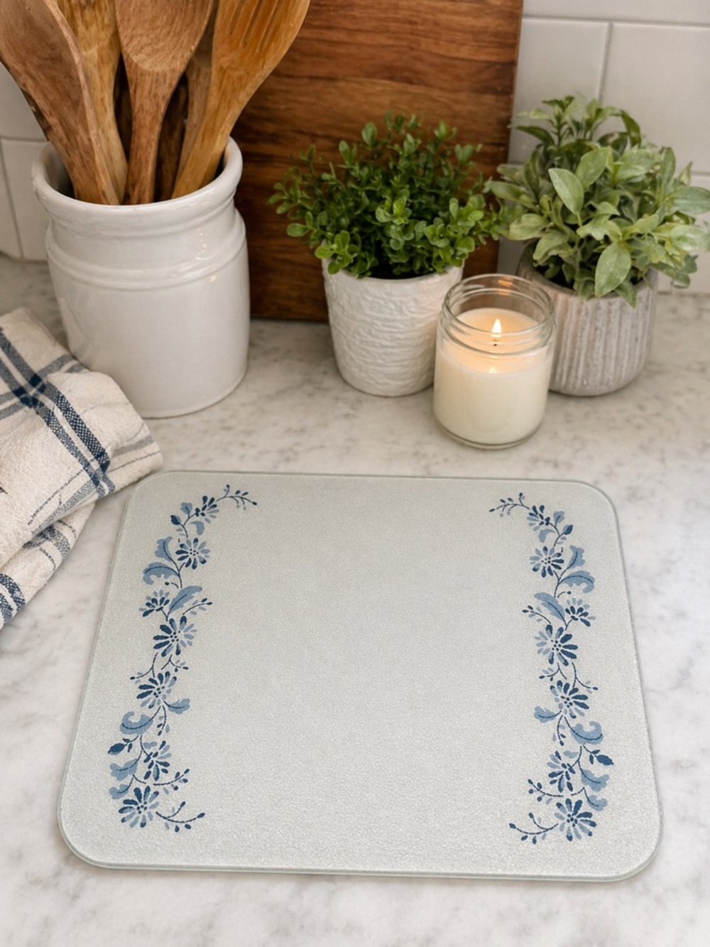 Vintage Corelle Colonial Mist Glass Counter Saver Cutting Board 12x15 Corning